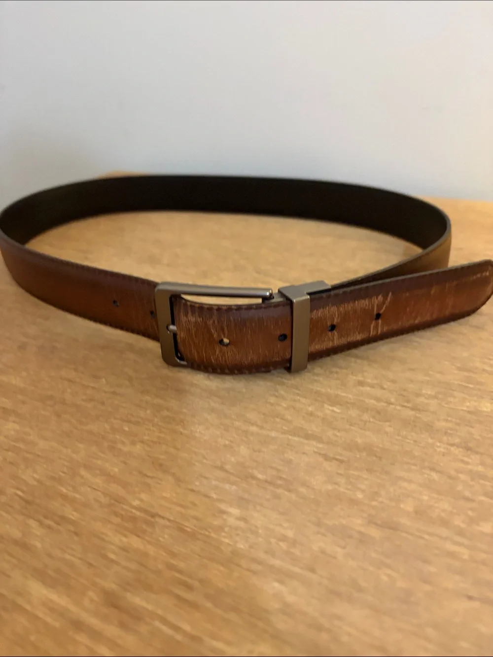 Men's Brown Faux Leather Dress Belt with Gunmetal Buckle